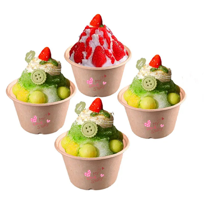 Snow Cone Shave Ice Flower Cups Plant Pulp Is Degradable Summer Ice Cream Cups Shave Ice New Product Ideas 2023
