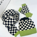 Knitted Beanie Men Women Checkerboard Pattern Cuffed Slouchy Stretchy Warm Winter Hat scarf gloves set
