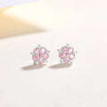 Wholesale Pink Flower Shape Zircon 925 Sterling Silver Stud Earrings for Women Jewelry Engagement Wedding Anniversary