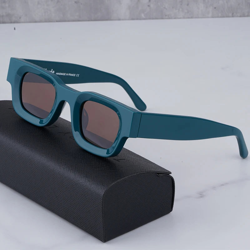 Finewell Chunky Black Green Rectangular Sunglasses Polarized Sun Glasses Handmade Acetate Square Frame Shades UV400 Men Sol De