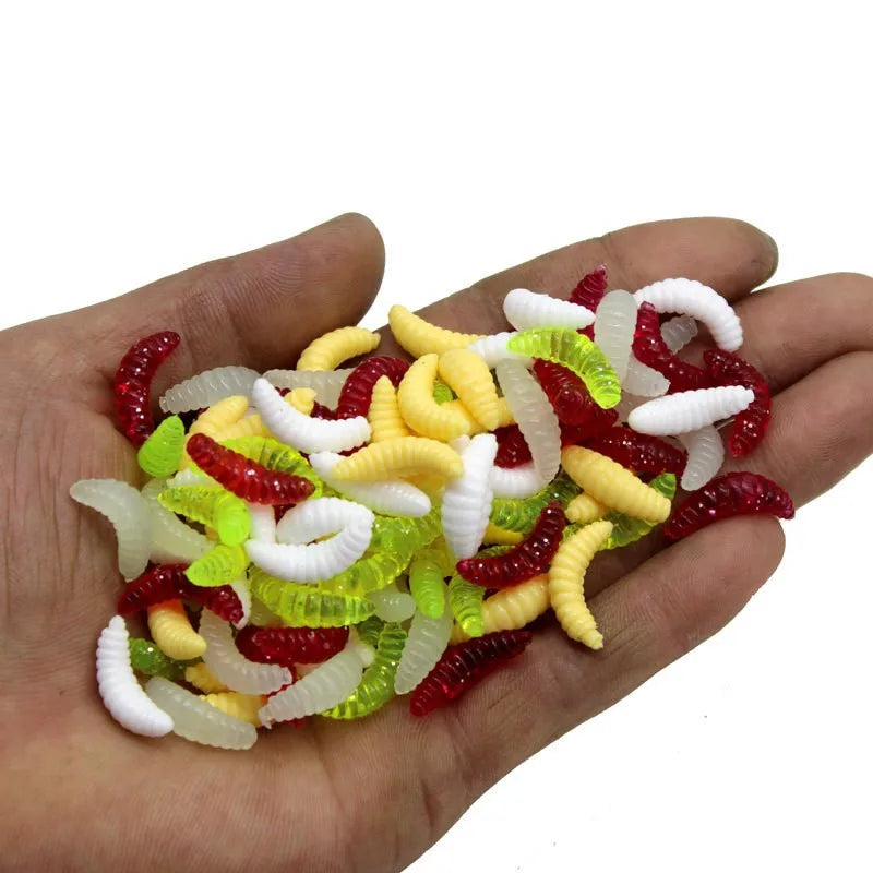 2.4cm 0.45g Maggot Grub Soft Fishing Bait Hooks Smell Worms Glow Shrimps Fish Lure Carp Lure