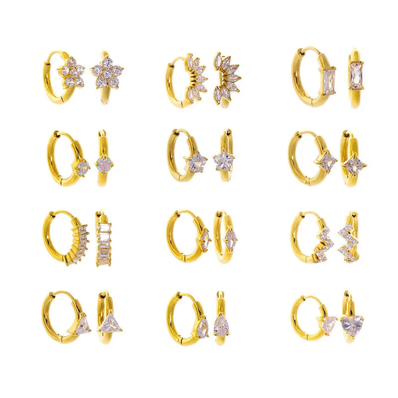 Wholesale 18K Gold Plated Stainless Steel Waterproof Jewelry AAA Cubic Zirconia Women Small Hoop Huggie Earrings for Women 2023