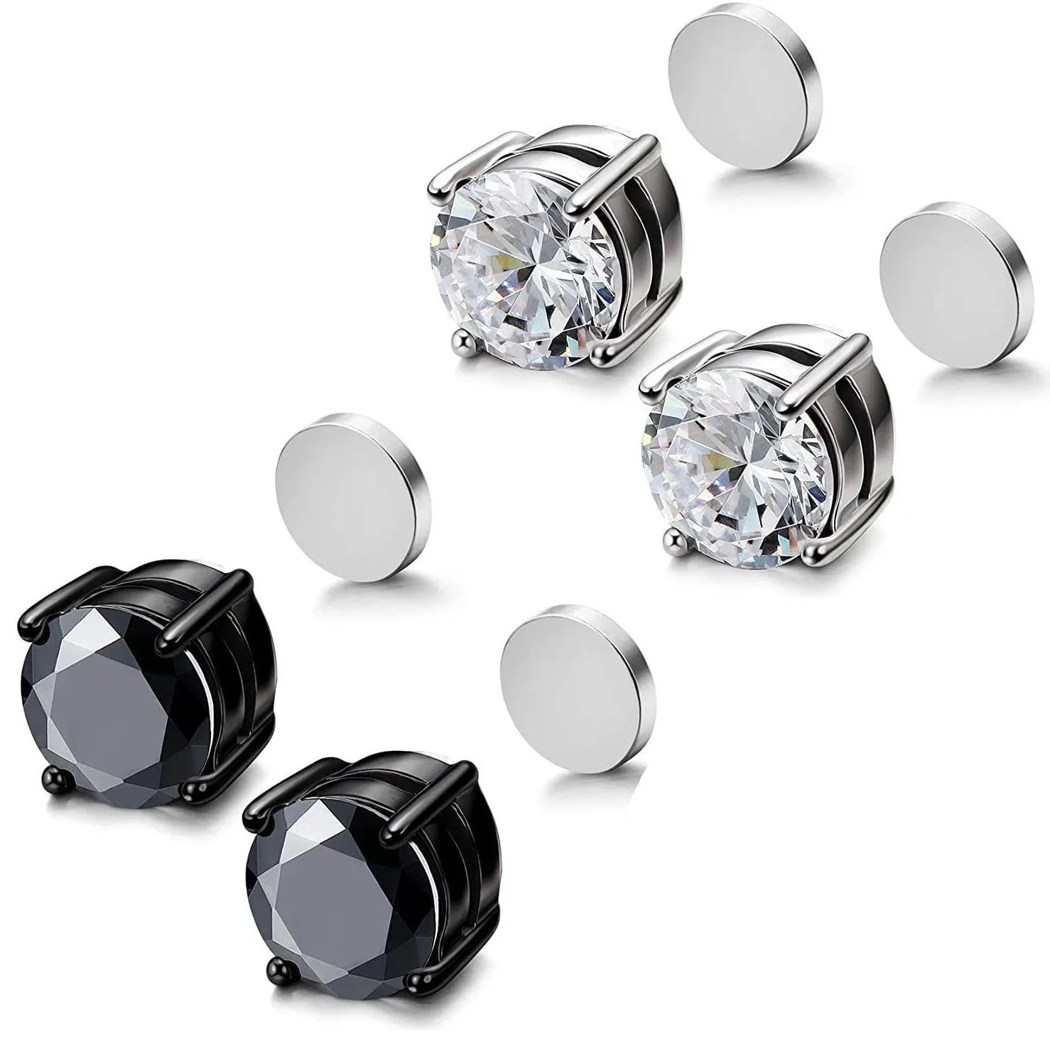 Magnetic Stainless Steel Stud Earrings Punk Style Synthetic Zircon Non-Piercing Clip-On Jewelry Hip Hop Street Style