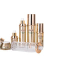 Custom Logo Acrylic Gold Airless Bottle Jar Set Round Shoulder with Gold Cap for Skin Care Serum Cosmetic Package Container