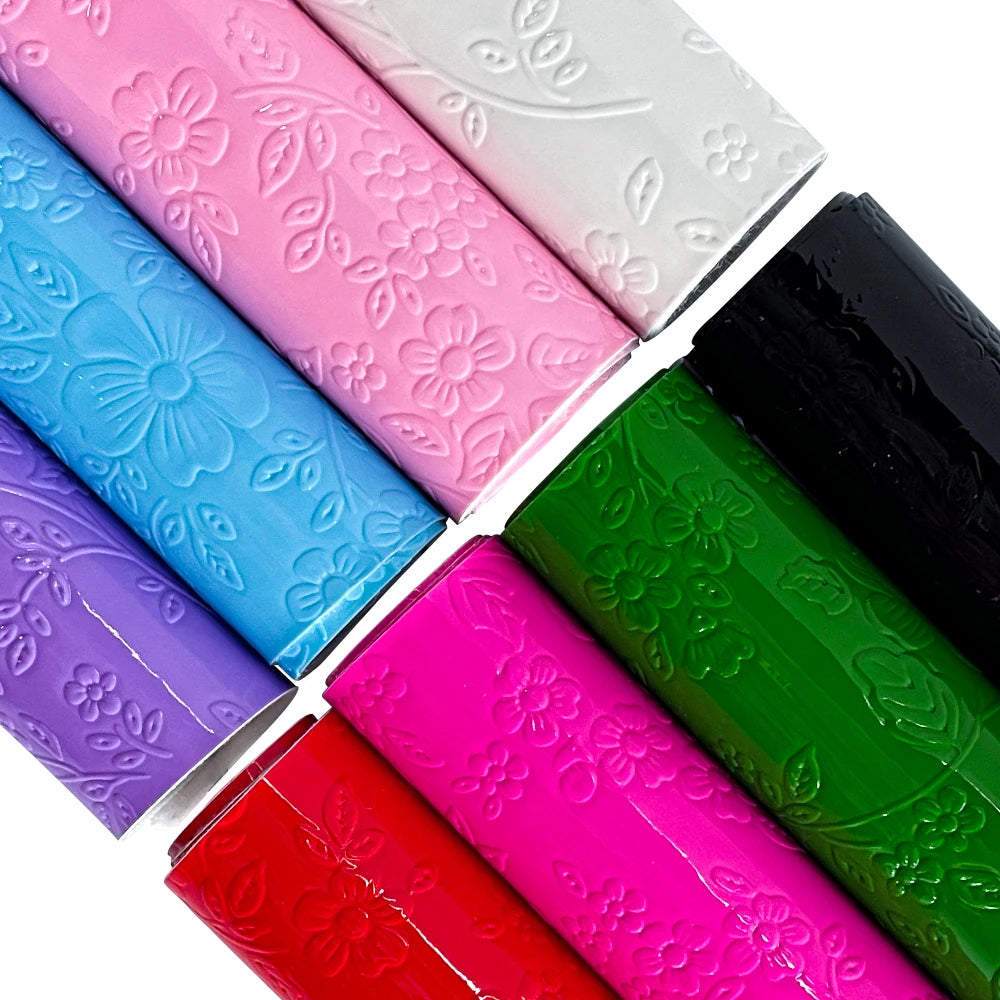 0.7-0.8mm Solid Color Shiny Small Flower Embossed Faux Leather Fabric Synthetic Leather for Diy Making Bag Shoes Crafts