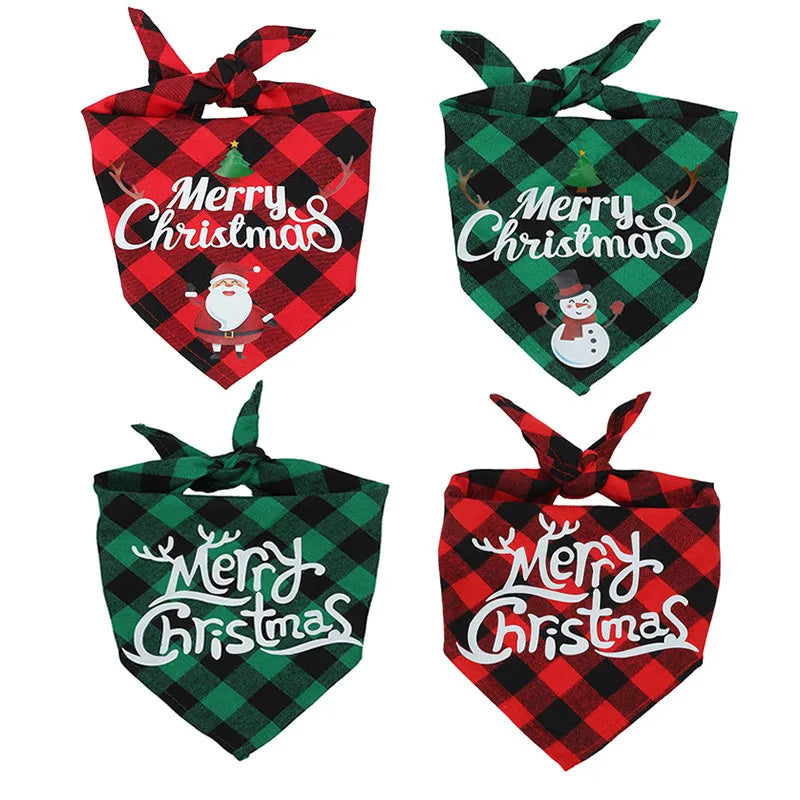 Christmas Dog Bandanas Scarf Classic Buffalo Plaid Triangle Bibs Kerchief Merry Christmas Xmas Holiday Puppy Bandanas