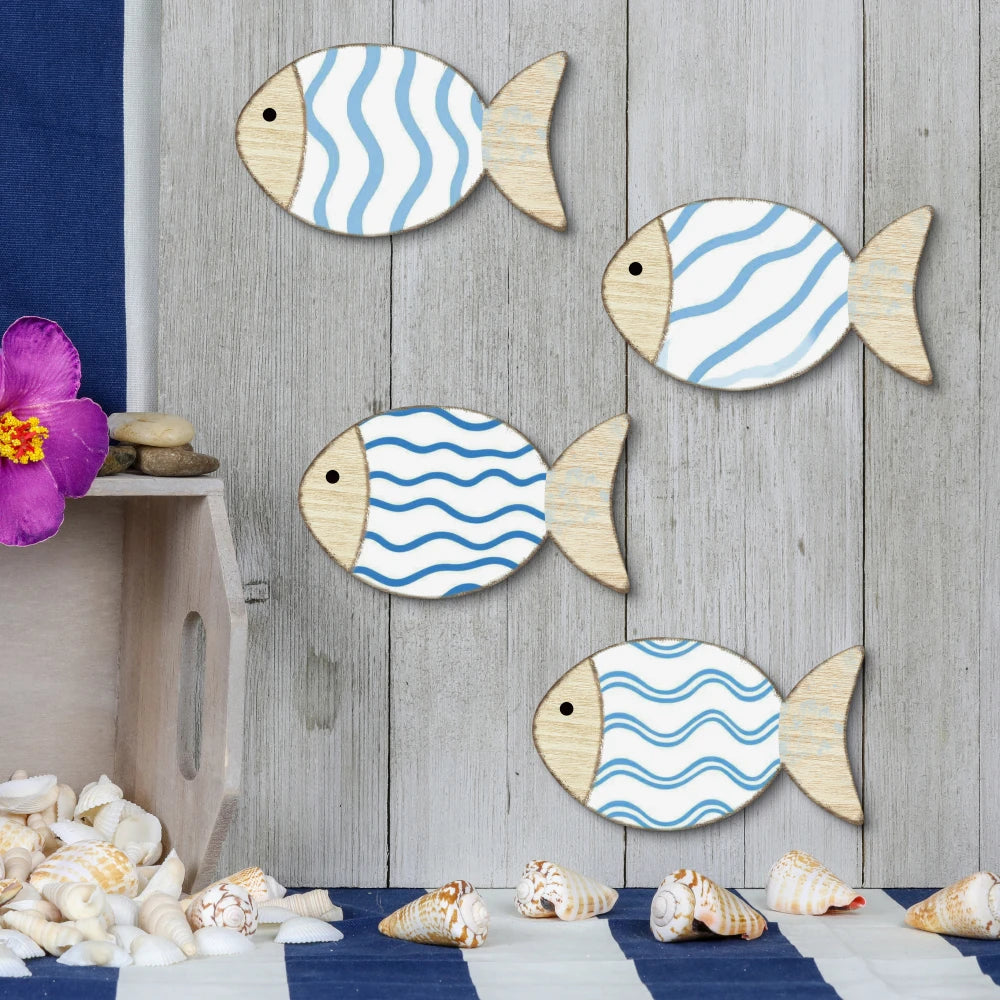 Marine Adventure  Ocean Serenity PVC Fish 4-Piece Wall Decor Set Coastal Breeze Fish Wall Set for Seaside Spaces