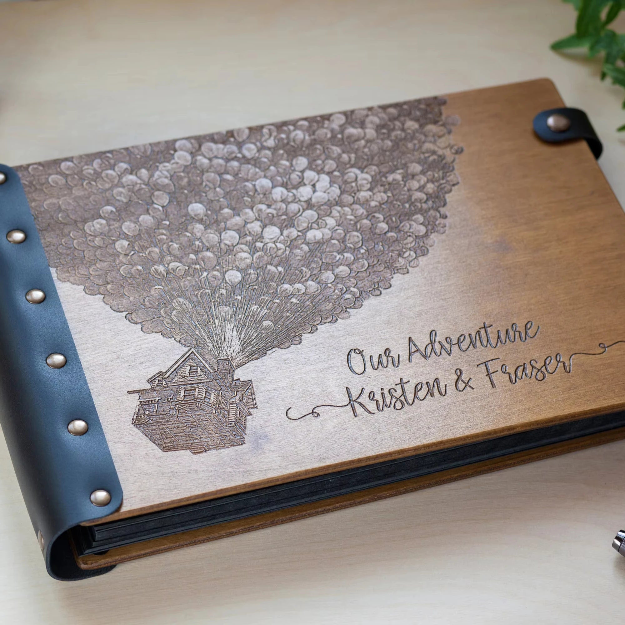 Retro Leather-bound Wooden Photo Scrapbook Our Travel Birthday Custom Engraved Pattern Wood 40pages A4 Self Adhesive Photo Album