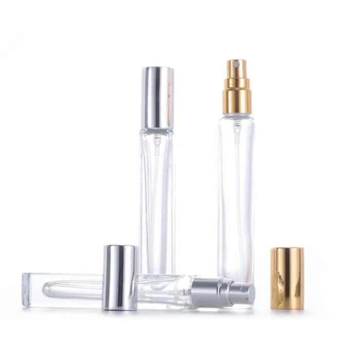In Stock 10ml Thick Round/square Empty clear Glass Perfume Spray Bottle With Gold/silver Cap