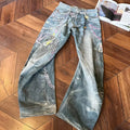 MC BUILD Custom Fashion Punk 3D Digital Printing Metal Chain Denim Pant Trouser Washed Vintage Hip Hop Jeans Baggy for Men