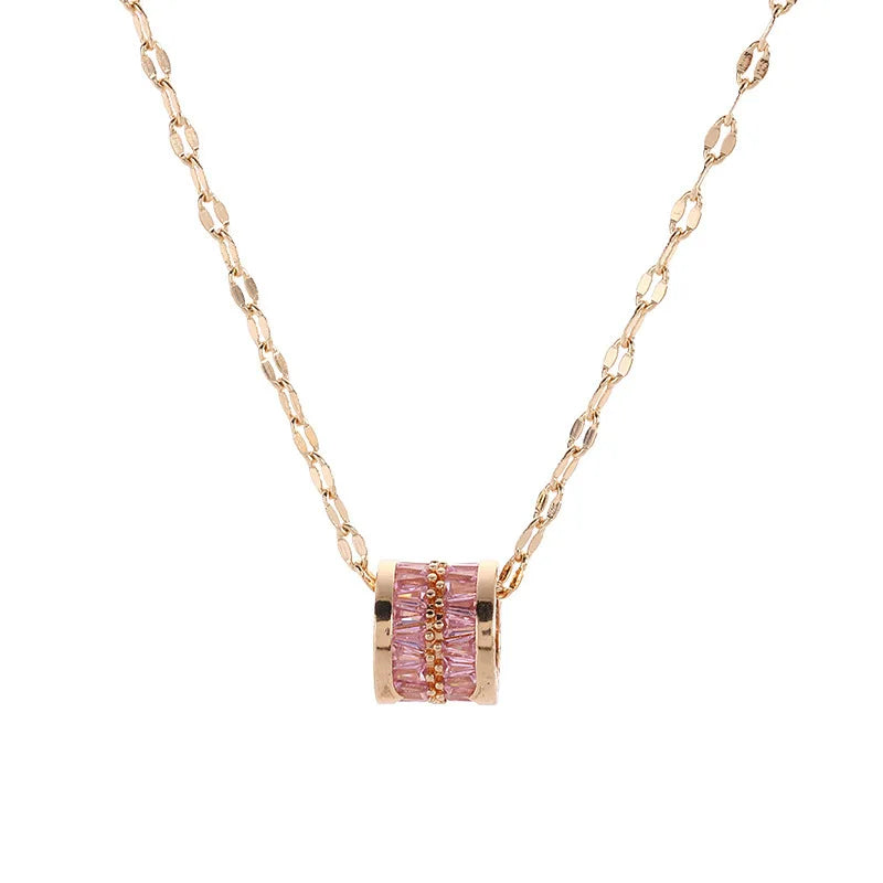 Wholesale Women's Trendy Stainless Steel Necklace with Colorful Zircon Crystal Circle Pendant Jewelry Gift Accessories