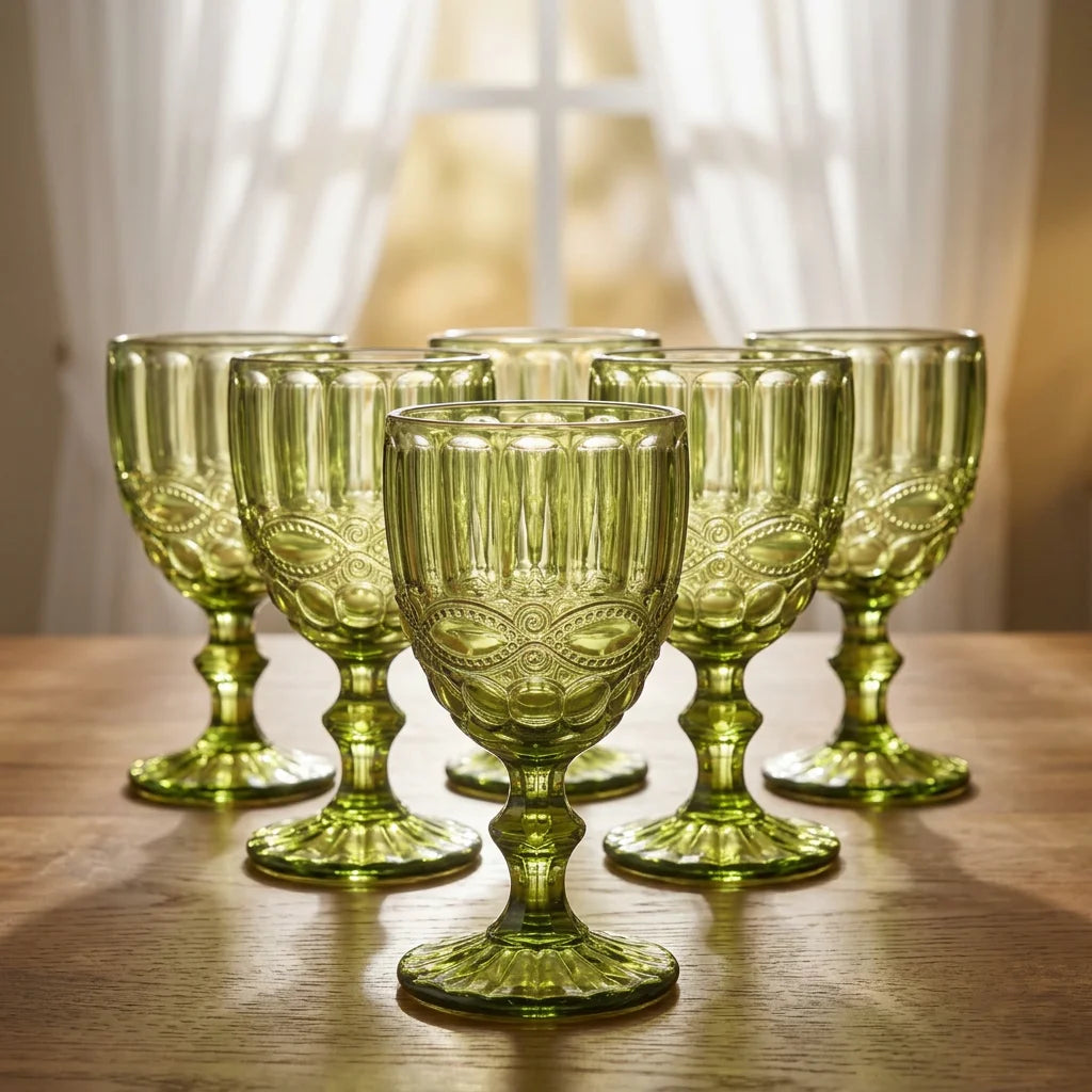 Luxury Vintage Embossed Wine Glass Goblet 8-9 oz with Customizable Logo for Wedding Gift Hotel Use Chien Keng 350g Multifunction MegaBDM