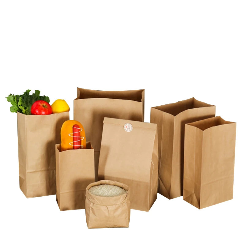 Promotional Oem Good Price Square Bottom Paper Bag Vegetables Fruit Waterproof Packaging Square Bottom Brown Kraft Paper Bags