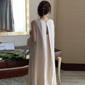 Boutique Wholesale 2023 Korean Chic Summer Simple Temperament Round-neck One-button Cut-out Backless Sleeveless Vest Dress