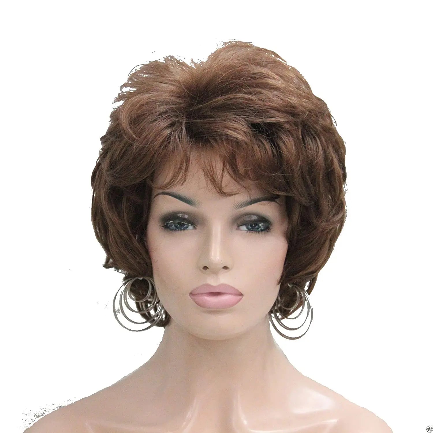 Lydell Women#39;s Short Curly Wavy Wig Synthetic Hair Full Wig 6 Inches (30 Medium Auburn)