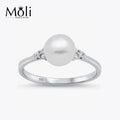 Gold Plating Sterling Silver Ring Freshwater White Pearl Ring for Bride Wedding Jewelry