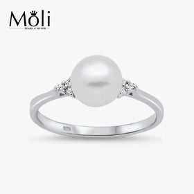 Gold Plating Sterling Silver Ring Freshwater White Pearl Ring for Bride Wedding Jewelry