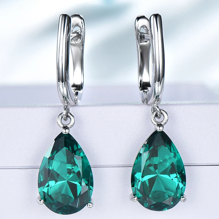 UMCHO Classic Single Gemstone Pear Cut Emerald 925 Sterling Silver Drop  Earring for Women Girl