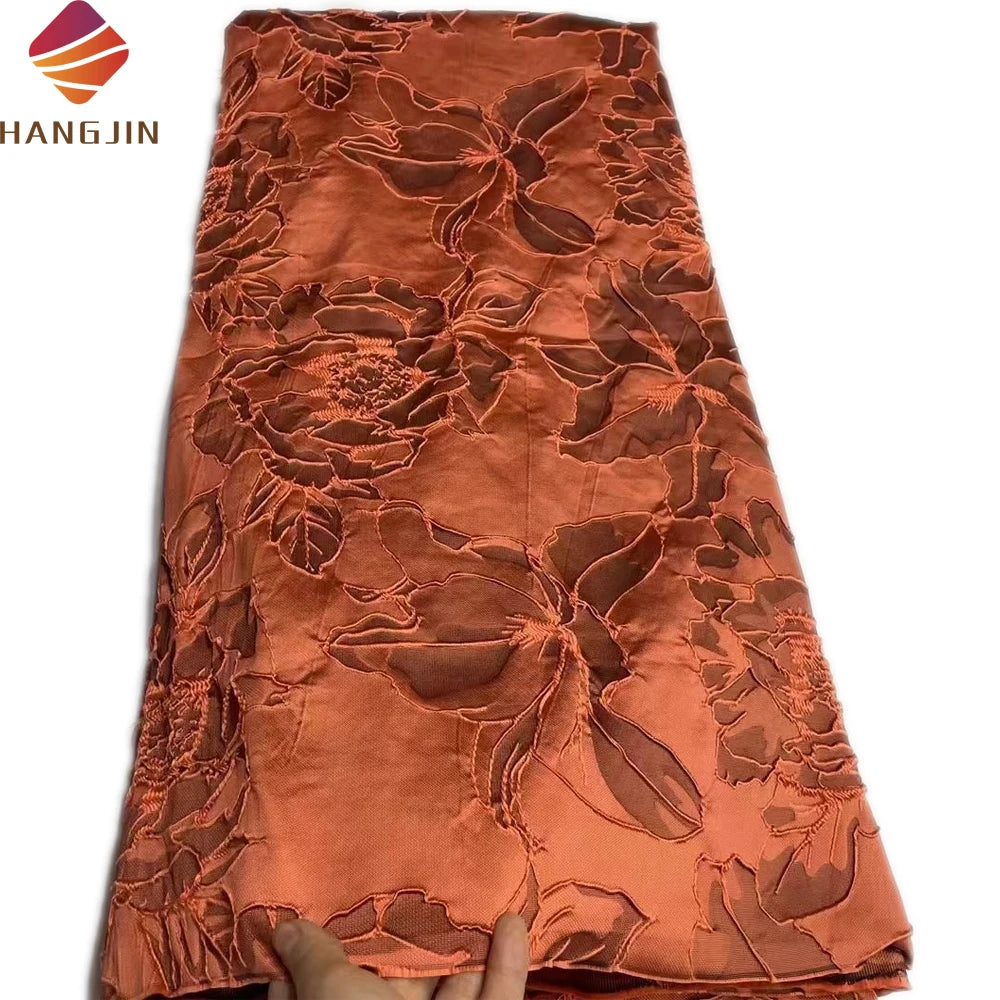Fashion 2024 High Quality 3D Embroidery African Floral Mesh Gilding Jacquard Organza Brocade French Lace Fabric for Bridal