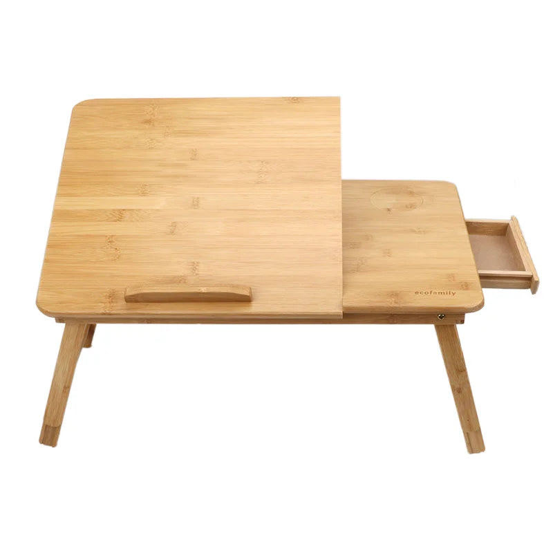 Small Bamboo Laptop Desk Adjustable Breakfast Bed Tray Bambu Folding Laptop Table for Bed With Tilting Top