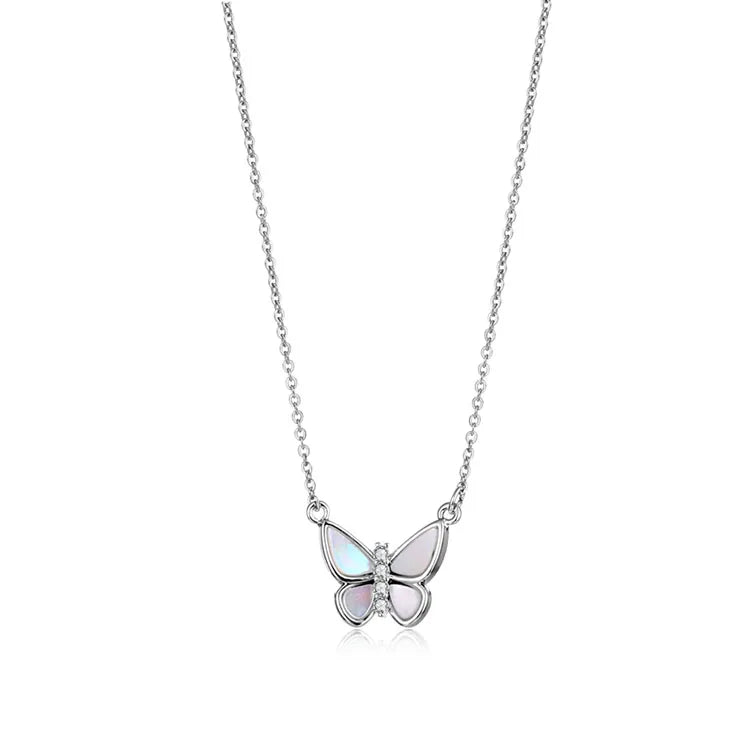 2021 New Simple Jewelry White Shell Opal Crystal butterfly Necklace Pendant