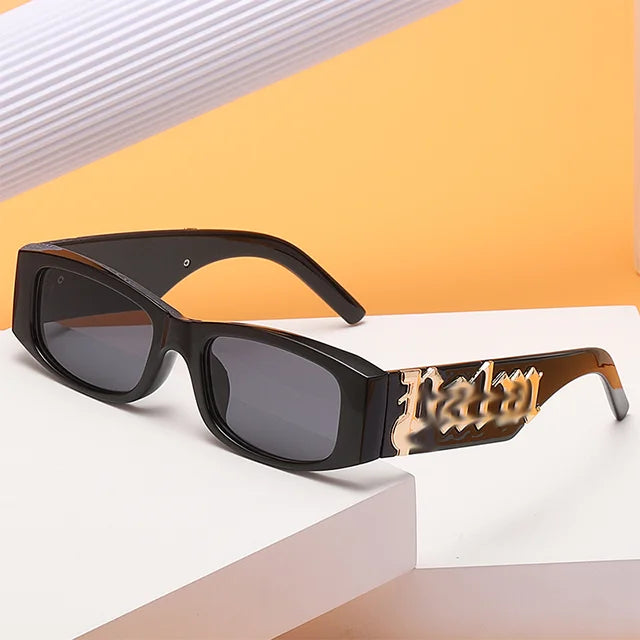 2025 Rectangle Metal Logo Custom Black Sunglasses 2023 Luxury Uv400 Fashion Small Square Frame Shades Glasses Women Men
