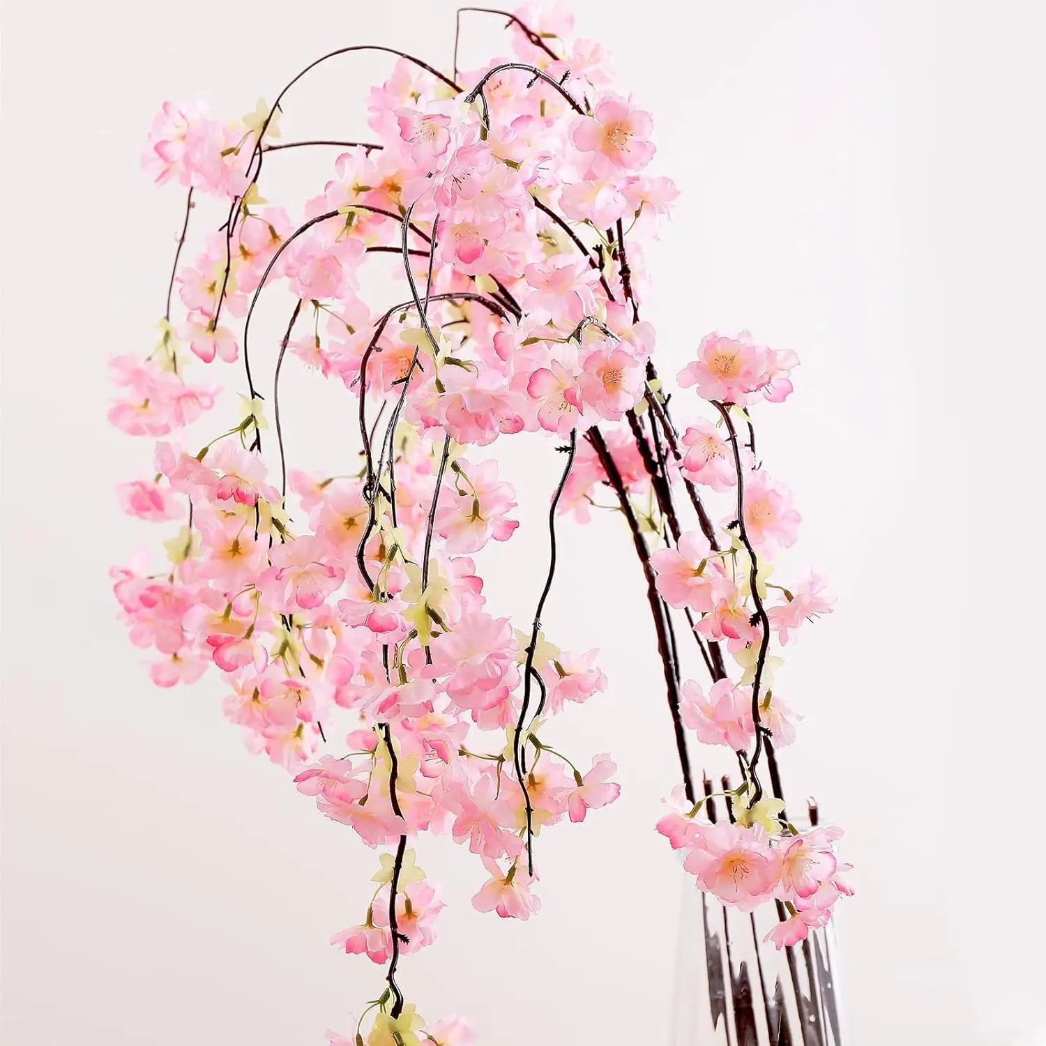 Artificial Cherry Blossom Branch Tree Twig Flower Garland Silk Sakura Flora Stem Hanging Vines for Spring Room Wedding Backdrop