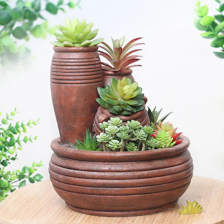 Popular Brown Resin Hand-painted Customizable Bonsai Mini Cartoon Vintage Style Garden Pots & Planters for Home Indoor Use