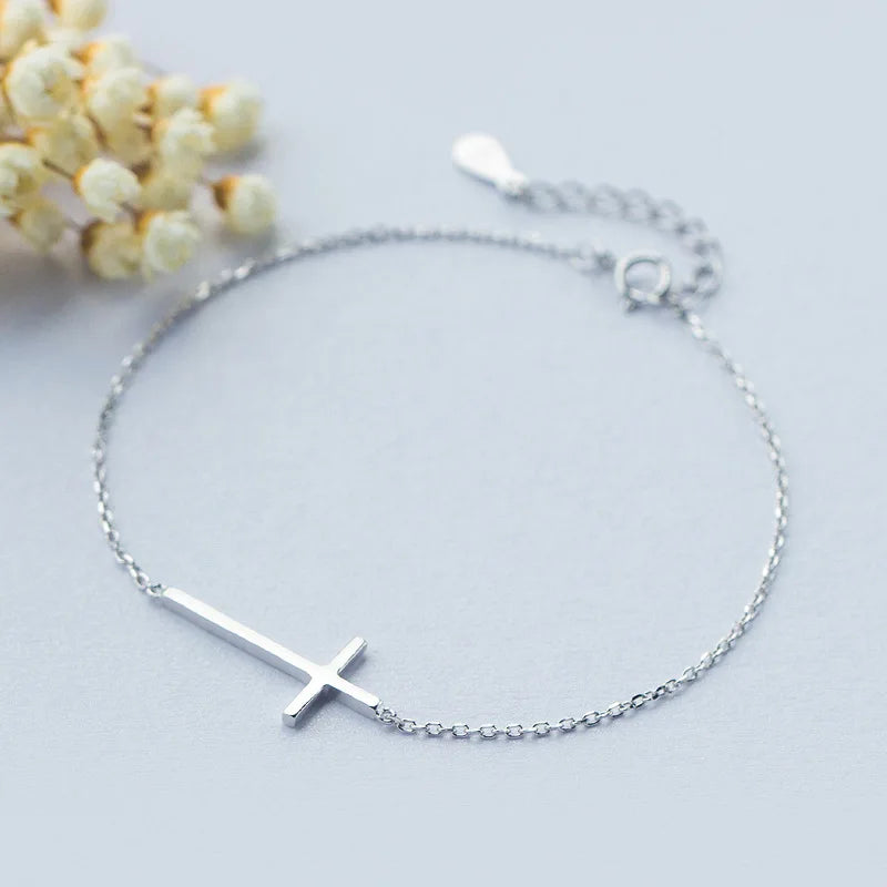 925 Sterling Silver Cross Shape Hand Charm Bracelets Fashion Jewelry for Women