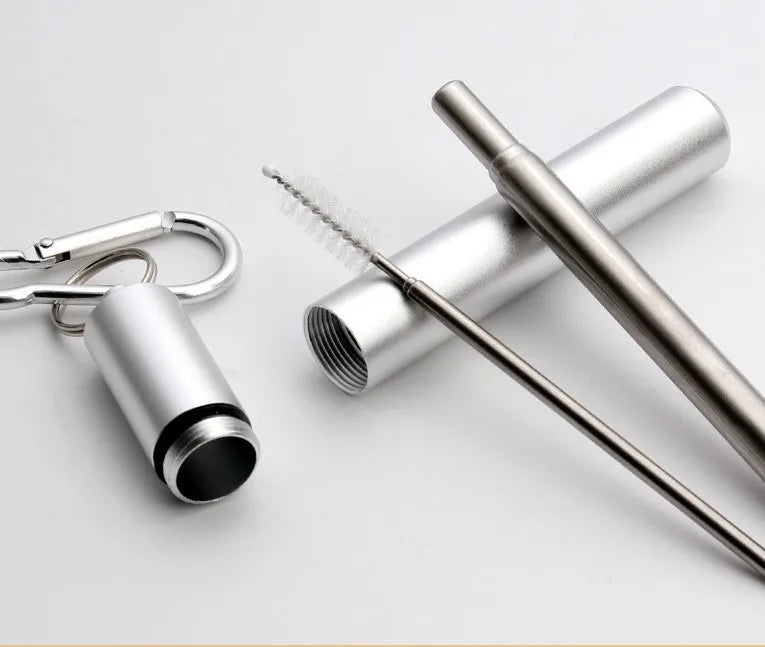 Custom logo Portable Retractable Reusable Metal Telescopic Stainless Steel 304 18/8 Metal Drinking Straw Brush Set