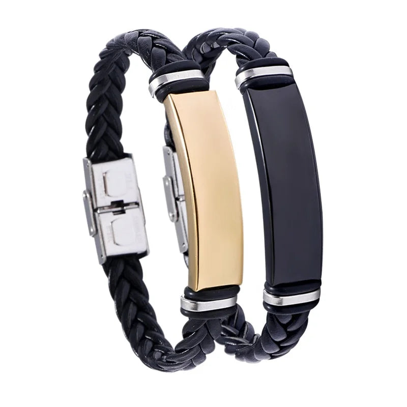 Handmade Braided Leather Cuff Bracelet Wholesale Price Personal Stainless Steel Bracelet Men Jewelry