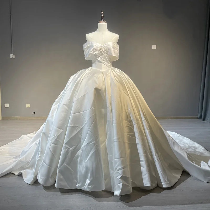 Jancember 1001 Satin Fashion Off Shoulder Bridal Ball Gown Wedding Dresses Women