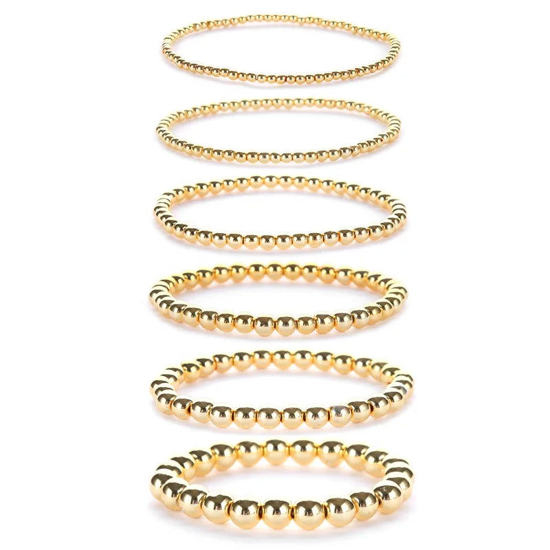 Beimai OEM Bracelet Stylish and Simple Beaded Black Gallstone Plated 14K Gold Elastic Bracelet