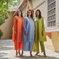 New Arrival Miyake Clothing Casual Style Women Sets Pleated Lady Solid Color Ruffle Sleeves Shirts and Straight-leg Pants Set
