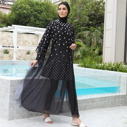 MOTIVE FORCE 4pcs Burkinis Modest Long Sleeve Muslim Ladies Swimwear Full Covered Islamic Muslim Women Swimwear