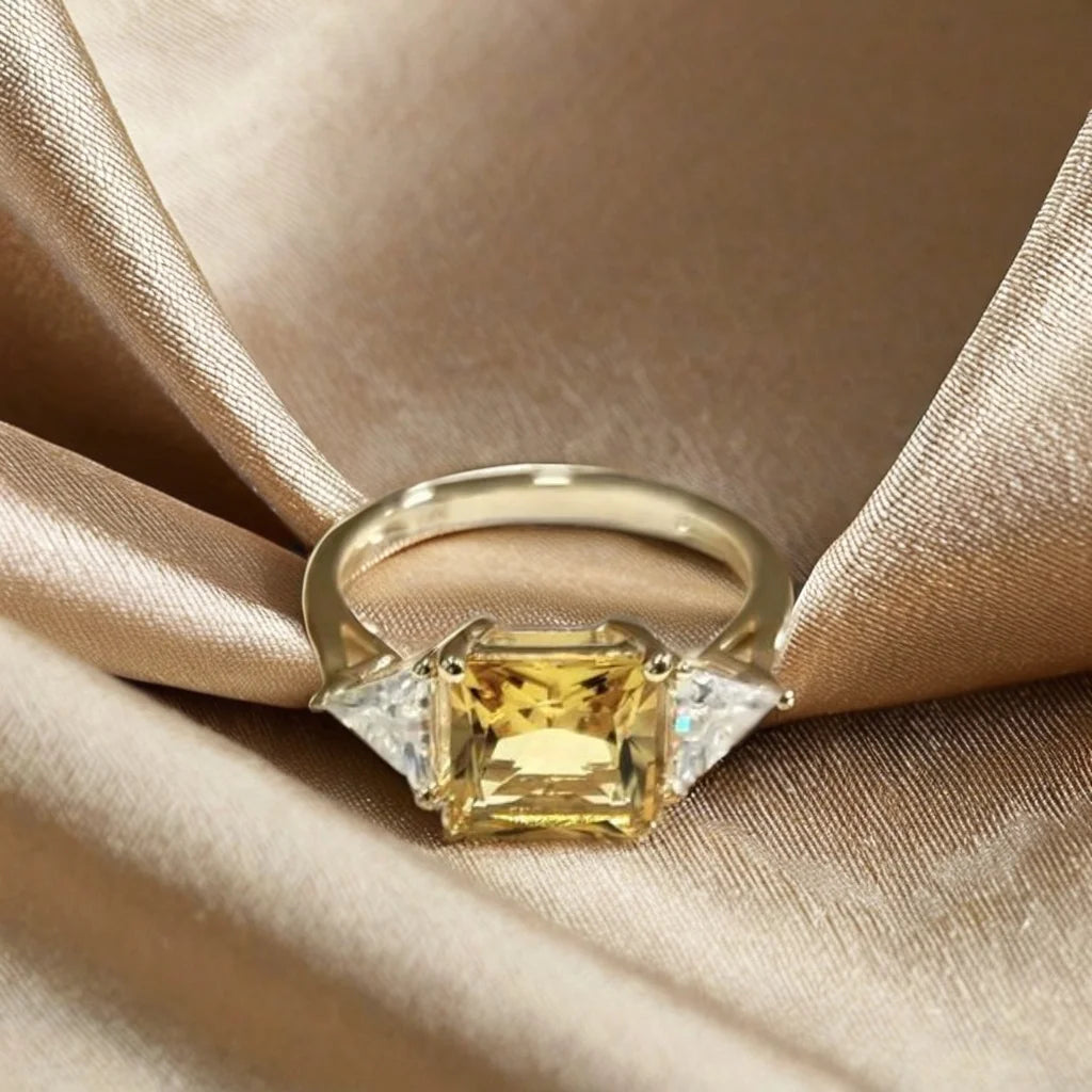 Customized 10k/14k/18k Yellow Gold Natural Yellow Morganite Ring Three Stone Ring