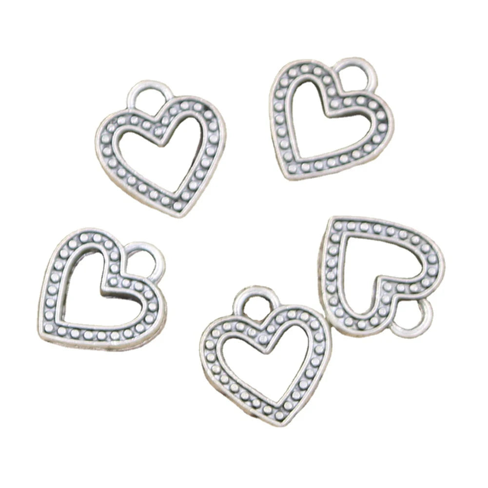 Charms Hollow Heart 14x13mm Handmade Vintage Tibetan Silver Color Pendants for Children's DIY Bracelet Necklace Alloy Main