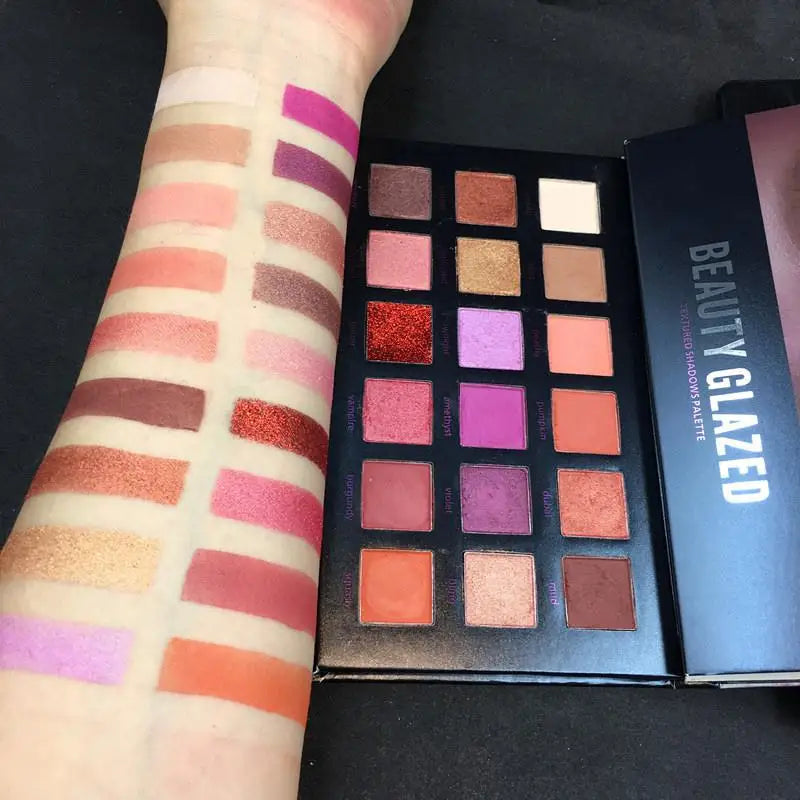 For BEAUTY GLAZED Popular 18-Color Eye Shadow Palette Luminous Loose Pigment Mineral Paper Eyeshadow Palette for