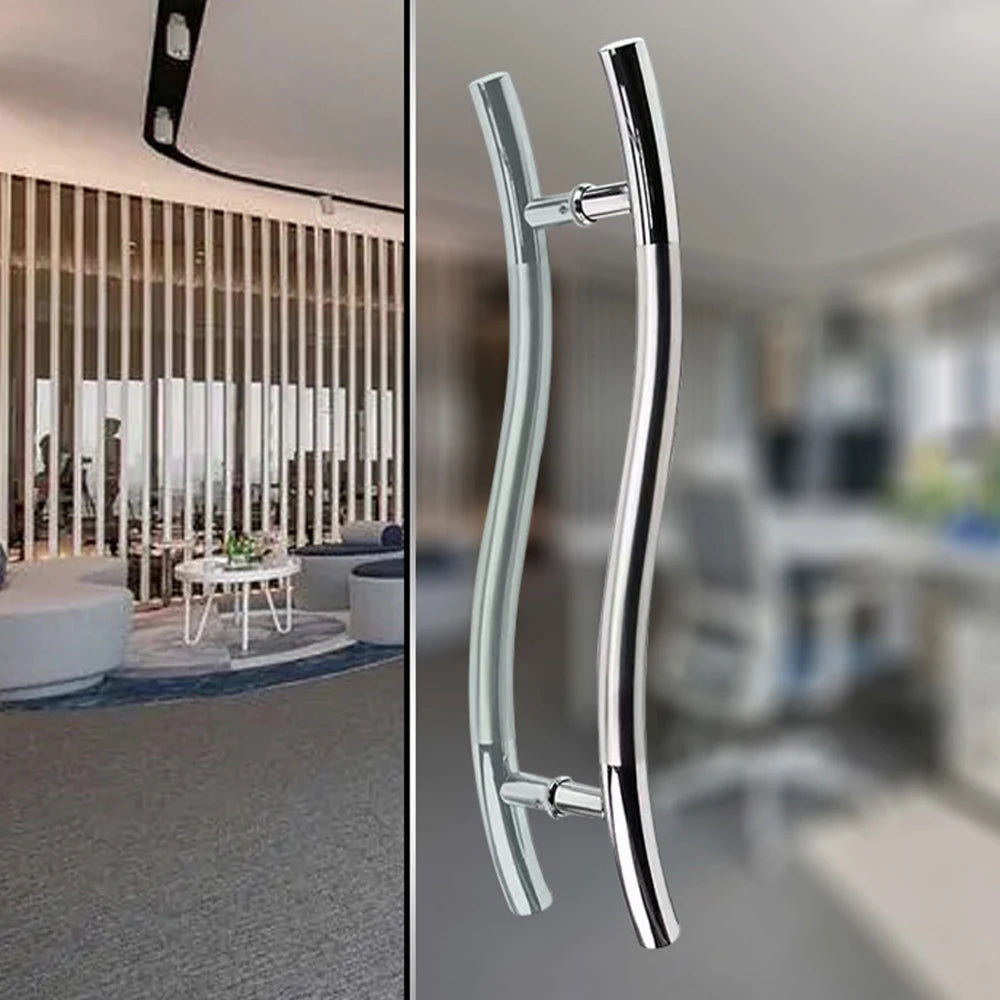 Stainless Steel 304 S-shaped Large Frameless Glass Door Handle with Modern Design for Bathroom Use