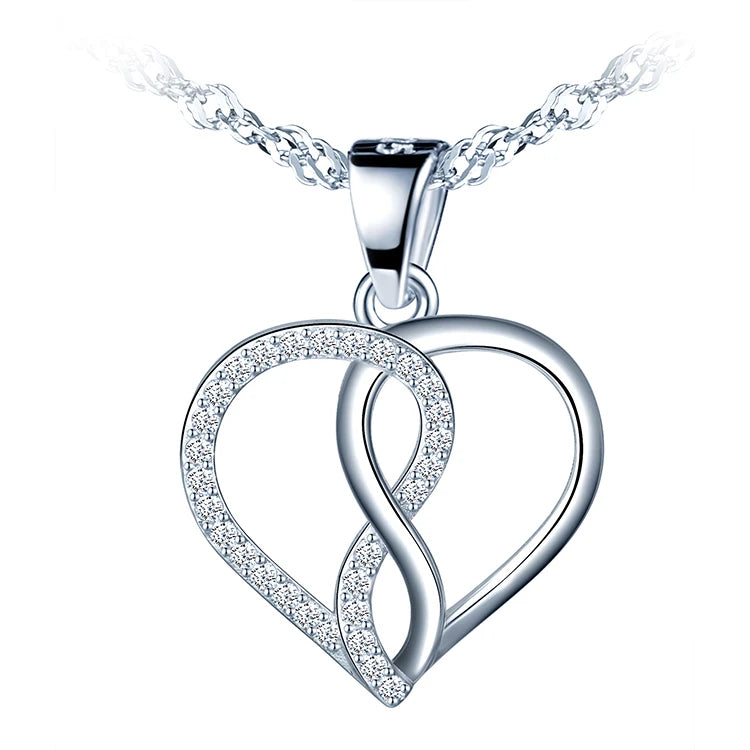 925 Silver Hollow Heart Shaped Infinity Symbol With Cubic Zircorn Necklace