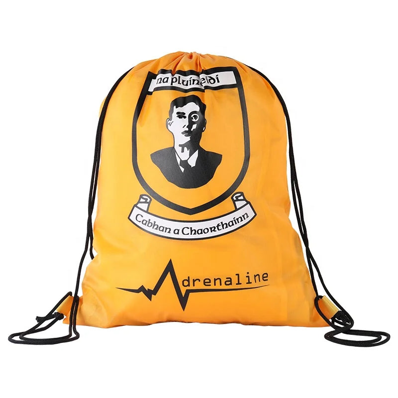 Cheap Custom Promotion Souvenir Gift Lightweight 210d Yellow Polyester Draw String Bag Drawstring Backpack with Printed Logo