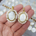 Natural Freshwater Pearl Wire Wrapped 18k Gold Plated Mother of Pearl Shell Virgin Mary Our Lady of Guadalupe Medallion Pendant