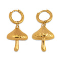 18K Gold Plated Cute Mushroom Charm Earrings New Fashion Drop Jewelry for Women Stainless Steel Hoops Earrings