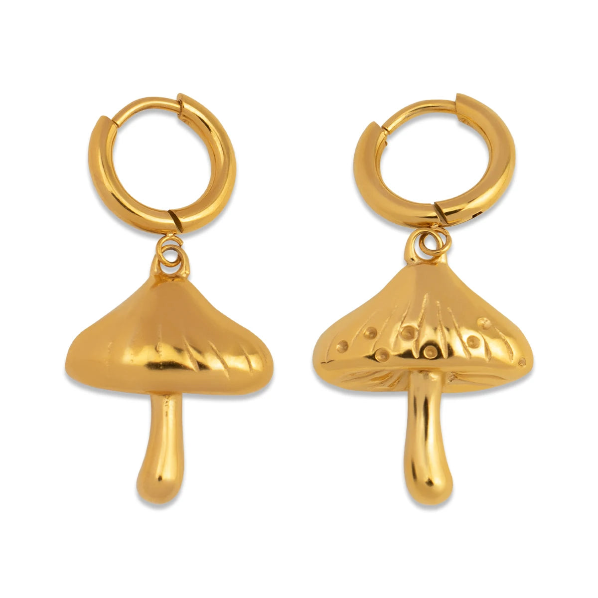18K Gold Plated Cute Mushroom Charm Earrings New Fashion Drop Jewelry for Women Stainless Steel Hoops Earrings