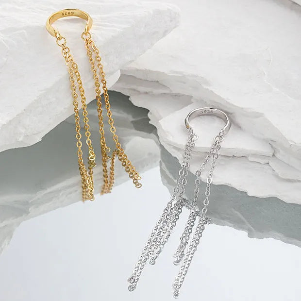 New Fashion Unique Design 925 Sterling Silver Ear Cuff Non-pierced Chain Tassels  Earrings for Women HEK1780