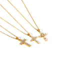 18K Gold Plated Clear Christianity Cross Zircon Necklace Geometric Cubic Zirconia Crossed Pendant Necklace for Women