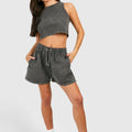 Wholesale Custom Logo Washed Cropped Top Tank Top & Shorts for Women 2 Pieces Set Casual Summer Shorts Set Sweatsuit