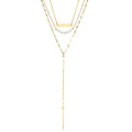 Stainless Steel 14K Gold Plated Three Layers Pearl Bar Link Chain Y Shaped Choker Necklace Gift