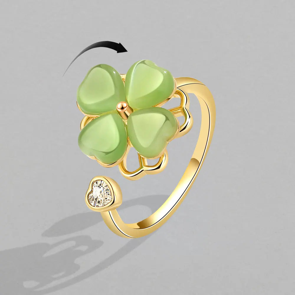 Rotating Four Clover Wedding Rings for Women Anti-Stress Anxiety Ring Adjustable Aesthetic Jewelry