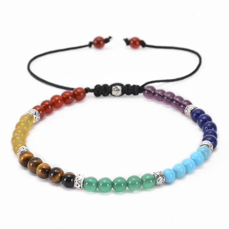 4MM Color Natural Bead Charm Bracelet Handmade Jewelry Natural Stone Adjustable Rope 7 Chakra Bracelet